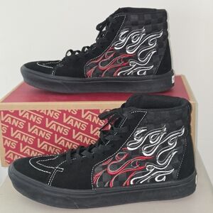 Vans shoes, US 11 Men, Black with red and white flames design